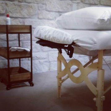 Wooden cart & massage table